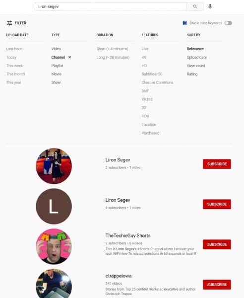 youtube channel search