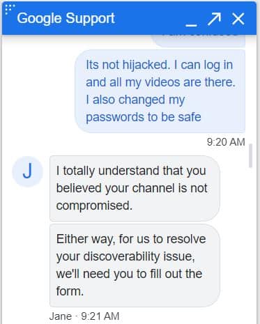 youtube support chat2- thetechieguy
